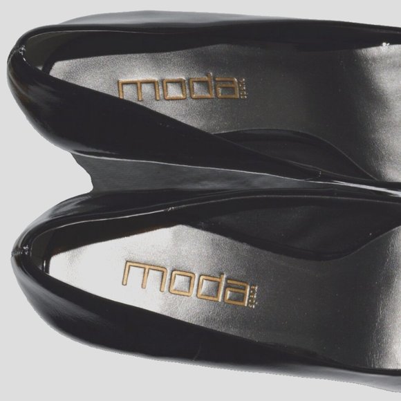 MODA SPANA NEW SIZE SIZE 9 M BLACK PATENT PEEP TOE PLATFORM PUMPS HEELS SHOES - Picture 5 of 6